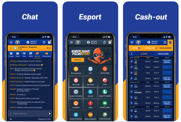 STS aplikacja - czat, esport, cash-out