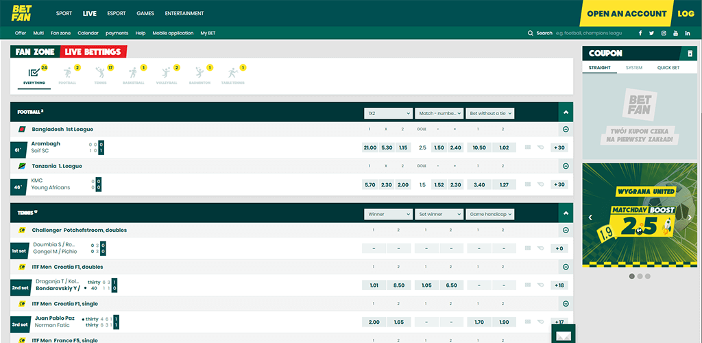 Betfan strona zakładów na żywo