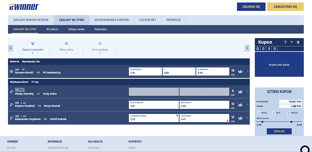 eWinner strona zakładów na żywo