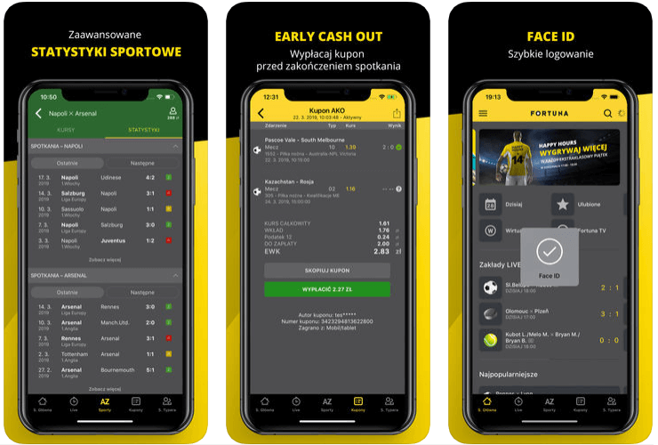 Fortuna aplikacja - statystyki, cash-out, face-id